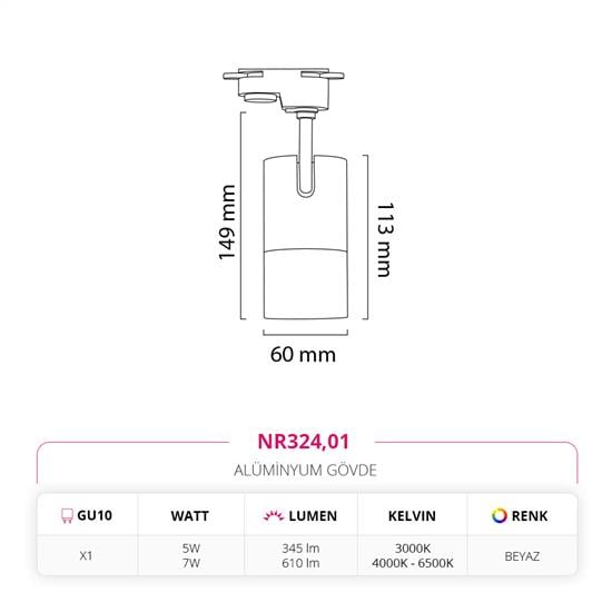 Moda Aydınlatma Dekoratif Ray Spot Beyaz MD-R 1094-01