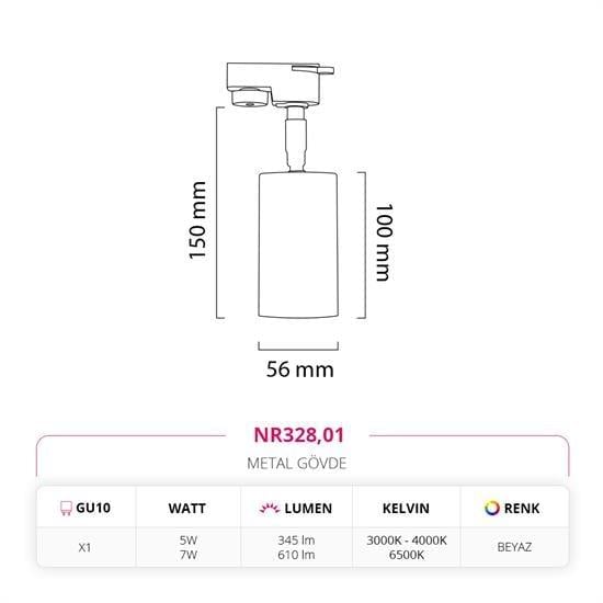 Moda Aydınlatma Dekoratif Ray Spot Beyaz MD-R 1108-01