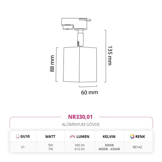 Moda Aydınlatma Dekoratif Ray Spot Beyaz MD-R 1117-01