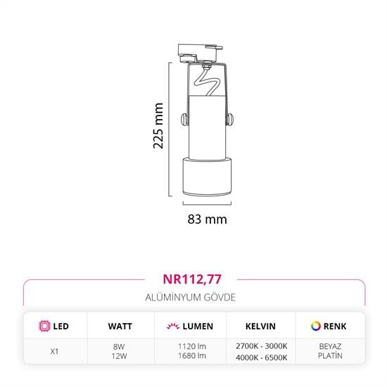Moda Aydınlatma Dekoratif Ray Spot Beyaz Platin MD-R 1049-77