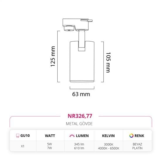 Moda Aydınlatma Dekoratif Ray Spot Beyaz Platin MD-R 1107-77