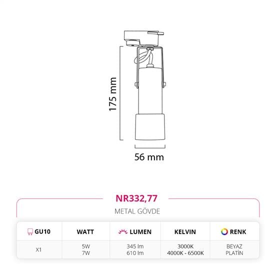 Moda Aydınlatma Dekoratif Ray Spot Beyaz Platin MD-R 1137-77