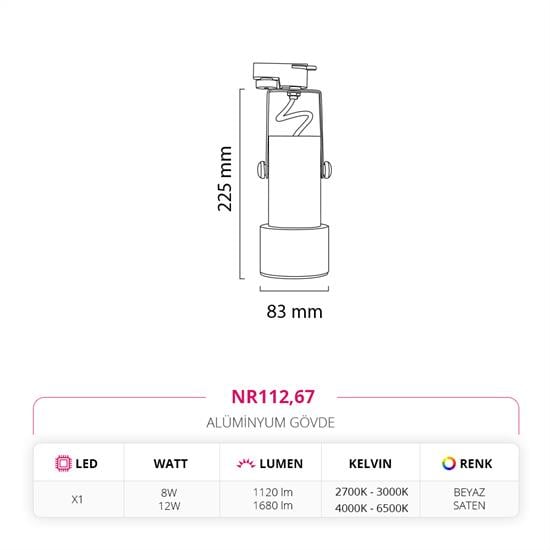 Moda Aydınlatma Dekoratif Ray Spot Beyaz Saten MD-R 1048-67