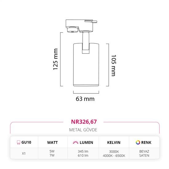 Moda Aydınlatma Dekoratif Ray Spot Beyaz Saten MD-R 1106-67