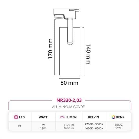 Moda Aydınlatma Dekoratif Ray Spot Beyaz Siyah MD-R 1123-03