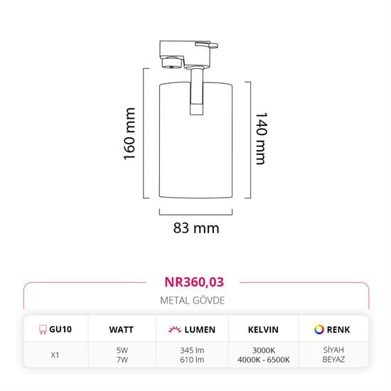 Moda Aydınlatma Dekoratif Ray Spot Beyaz Siyah MD-R 1061-03