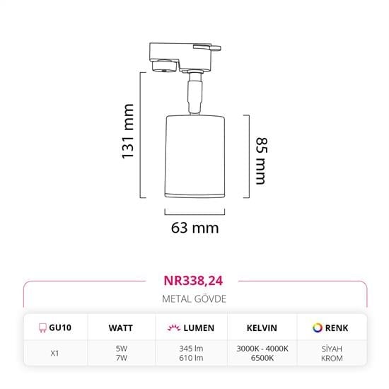 Moda Aydınlatma Dekoratif Ray Spot Krom Siyah MD-R 1158-24