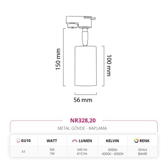 Moda Aydınlatma Dekoratif Ray Spot Siyah Bakır MD-R 1110-20