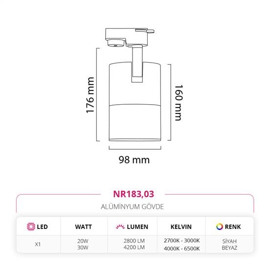 Moda Aydınlatma Dekoratif Ray Spot Siyah Beyaz MD-R 1026-03