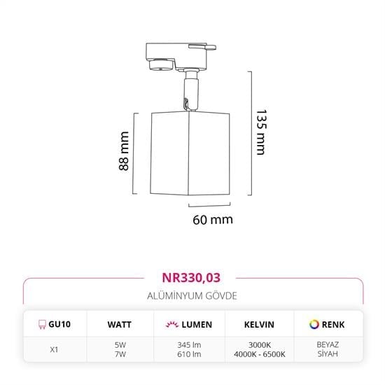 Moda Aydınlatma Dekoratif Ray Spot Siyah Beyaz MD-R 1117-03
