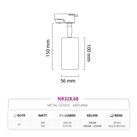 Moda Aydınlatma Dekoratif Ray Spot Siyah Gold MD-R 1115-68