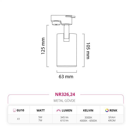 Moda Aydınlatma Dekoratif Ray Spot Siyah Krom MD-R 1105-24