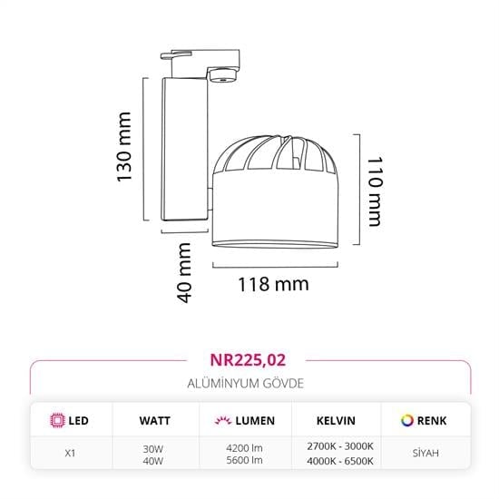Moda Aydınlatma Dekoratif Ray Spot Siyah MD-R 1053-02