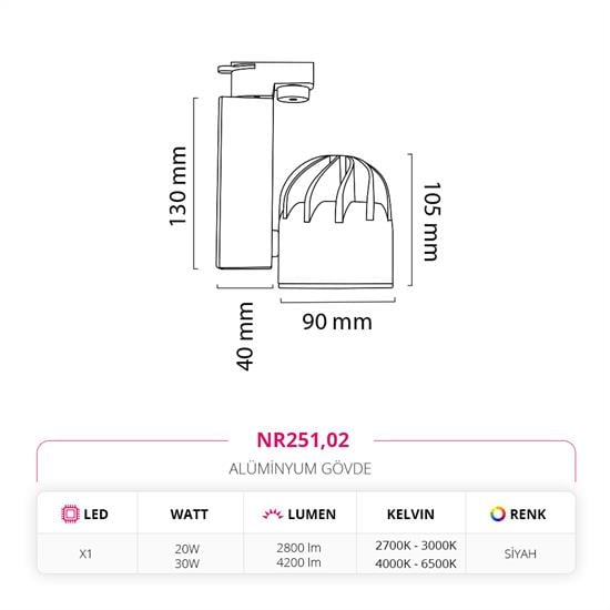 Moda Aydınlatma Dekoratif Ray Spot Siyah MD-R 1058-02