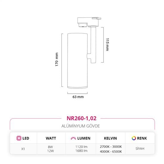 Moda Aydınlatma Dekoratif Ray Spot Siyah MD-R 1018-02