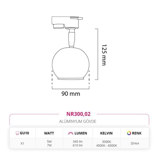Moda Aydınlatma Dekoratif Ray Spot Siyah MD-R 1078-02