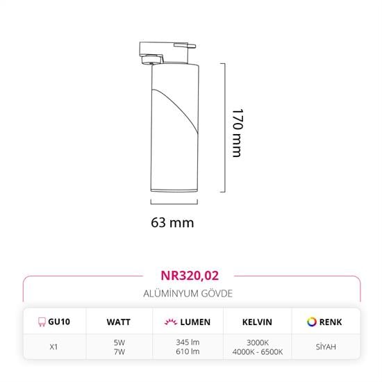 Moda Aydınlatma Dekoratif Ray Spot Siyah MD-R 1087-02