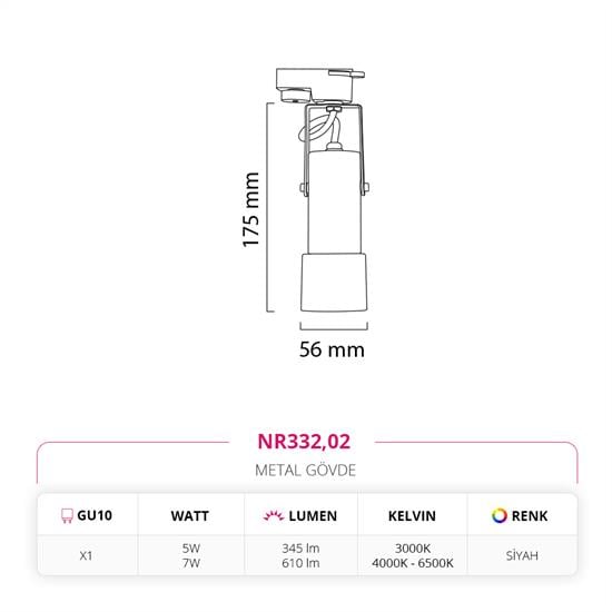 Moda Aydınlatma Dekoratif Ray Spot Siyah MD-R 1130-02