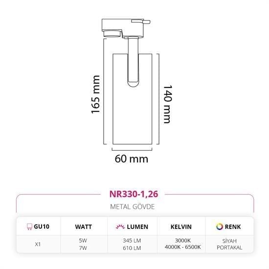 Moda Aydınlatma Dekoratif Ray Spot Siyah Portakal MD-R 1122-26