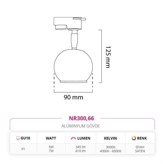 Moda Aydınlatma Dekoratif Ray Spot Siyah Saten MD-R 1083-66