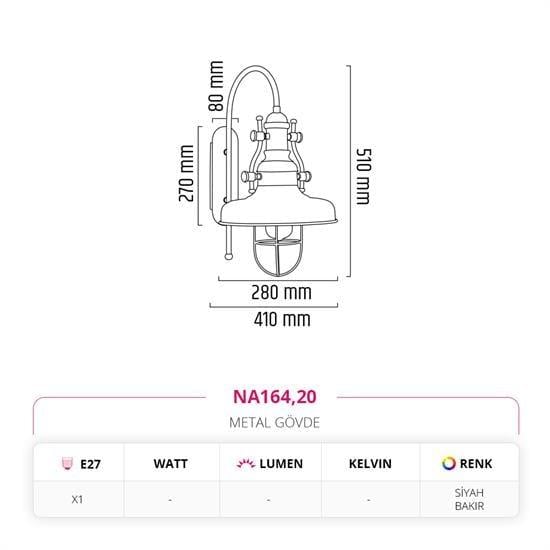 Moda Aydınlatma İç Mekan Aplik Siyah Bakır MD-A 5213-20