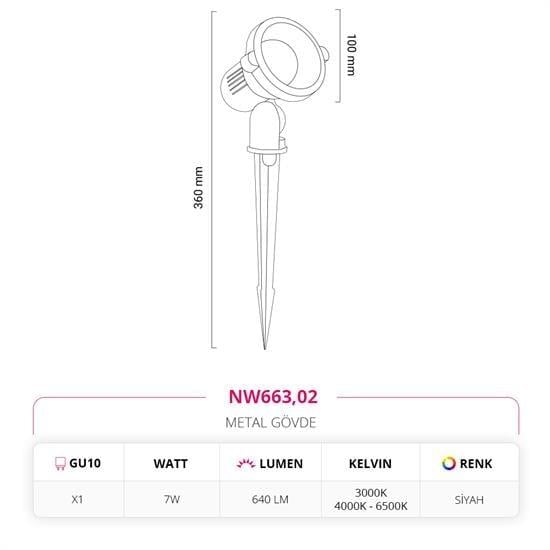 Moda Aydınlatma Kazıklı Bahçe Çim Armatürü Siyah MD-S 4582-02