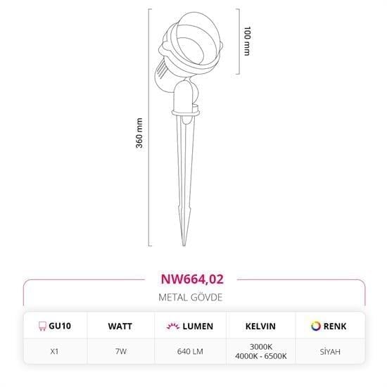 Moda Aydınlatma Kazıklı Bahçe Çim Armatürü Siyah MD-S 4583-02