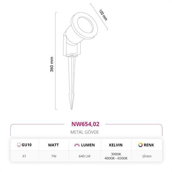Moda Aydınlatma Kazıklı Bahçe Çim Armatürü Siyah MD-S 4584-02