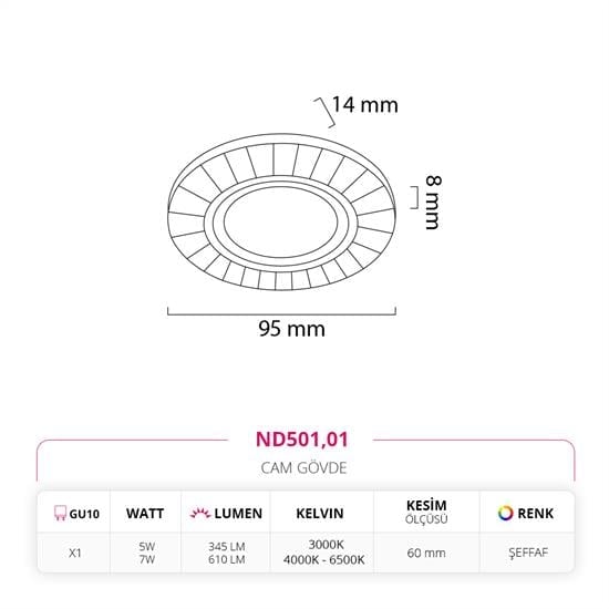 Moda Aydınlatma Sıva Altı Cam Spot MD-D 2170-01