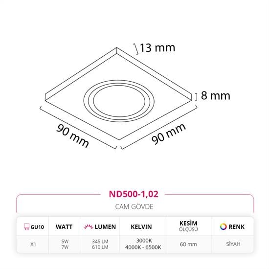 Moda Aydınlatma Sıva Altı Cam Spot Siyah MD-D 2169-02