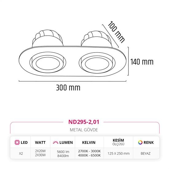 Moda Aydınlatma Sıva Altı İkili Led Spot Beyaz MD-D 2035-01