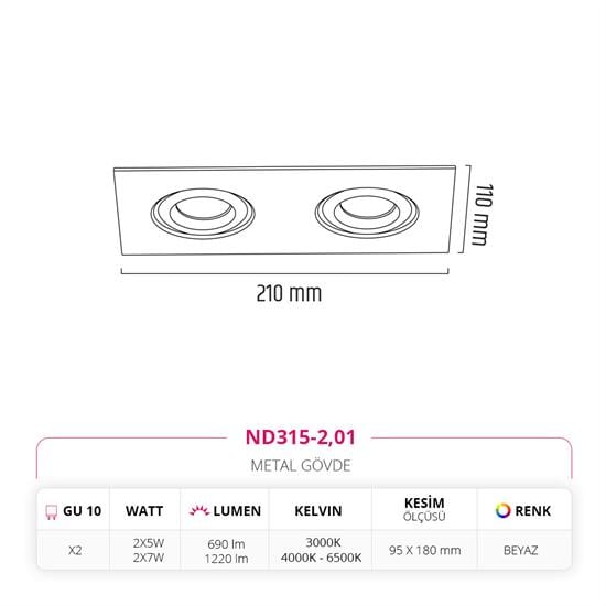 Moda Aydınlatma Sıva Altı İkili Led Spot Beyaz MD-D 2068-01