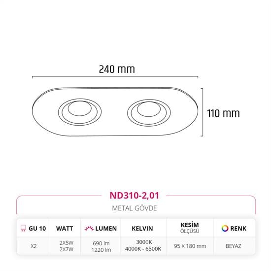 Moda Aydınlatma Sıva Altı İkili Led Spot Beyaz MD-D 2046-01