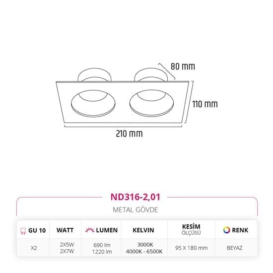 Moda Aydınlatma Sıva Altı İkili Led Spot Beyaz MD-D 2063-01