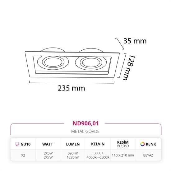 Moda Aydınlatma Sıva Altı İkili Led Spot Beyaz MD-D 2152-01