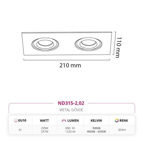 Moda Aydınlatma Sıva Altı İkili Led Spot Siyah MD-D 2069-02