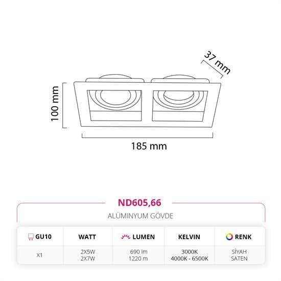 Moda Aydınlatma Sıva Altı İkili Led Spot Siyah Saten Siyah MD-D 2136-66