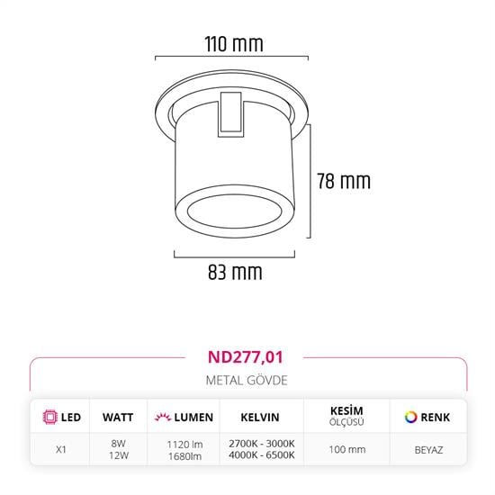 Moda Aydınlatma Sıva Altı Led Spot Beyaz MD-D 2027-01