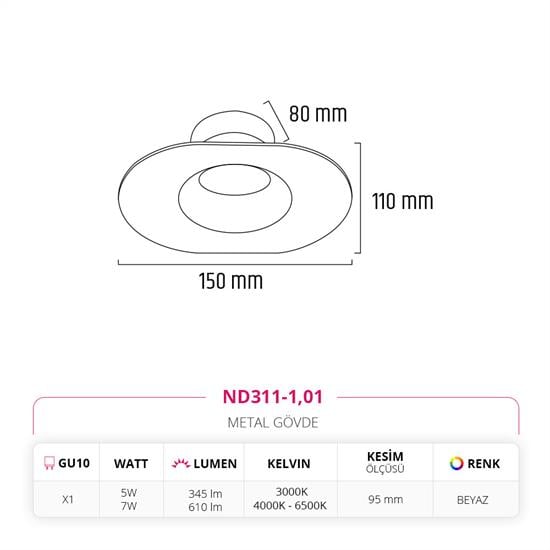 Moda Aydınlatma Sıva Altı Led Spot Beyaz MD-D 2055-01