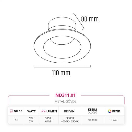 Moda Aydınlatma Sıva Altı Led Spot Beyaz MD-D 2053-01