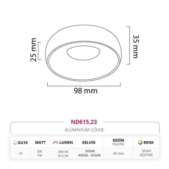 Moda Aydınlatma Sıva Altı Led Spot Siyah Eskitme MD-D 2145-23