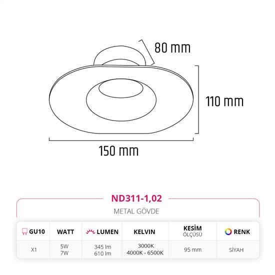 Moda Aydınlatma Sıva Altı Led Spot Siyah MD-D 2056-02