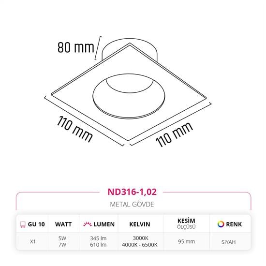Moda Aydınlatma Sıva Altı Led Spot Siyah MD-D 2062-02