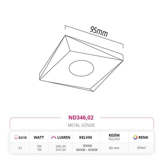 Moda Aydınlatma Sıva Altı Led Spot Siyah MD-D 2106-02