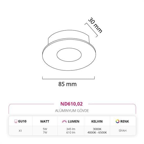 Moda Aydınlatma Sıva Altı Led Spot Siyah MD-D 2138-02
