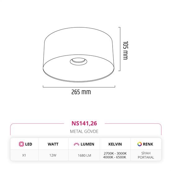Moda Aydınlatma Sıva Üstü Armatür Siyah Portakal MD-S 3047-26