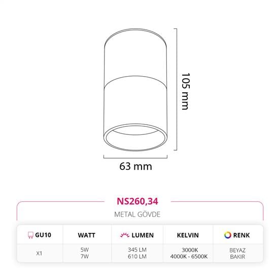Moda Aydınlatma Sıva Üstü Led Spot Beyaz Bakır MD-S 3147-34