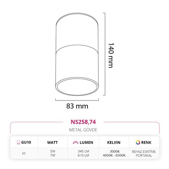 Moda Aydınlatma Sıva Üstü Led Spot Beyaz Eskitme Portakal MD-S 3144-74
