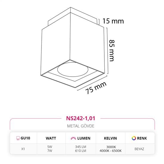 Moda Aydınlatma Sıva Üstü Led Spot Beyaz MD-S 3092-01