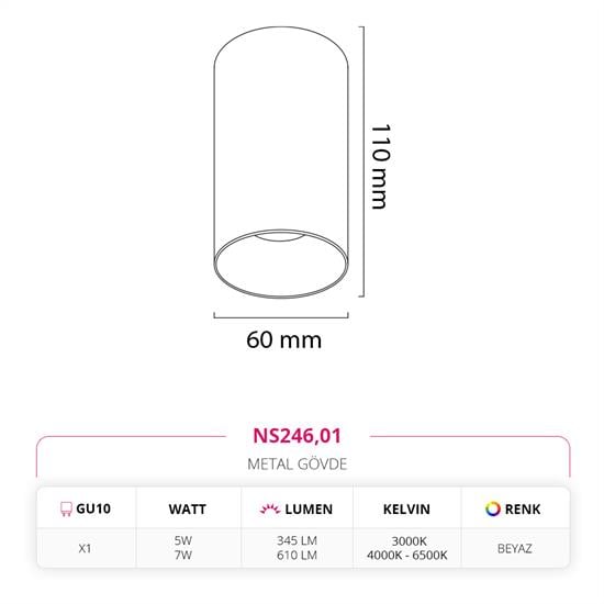 Moda Aydınlatma Sıva Üstü Led Spot Beyaz MD-S 3143-01